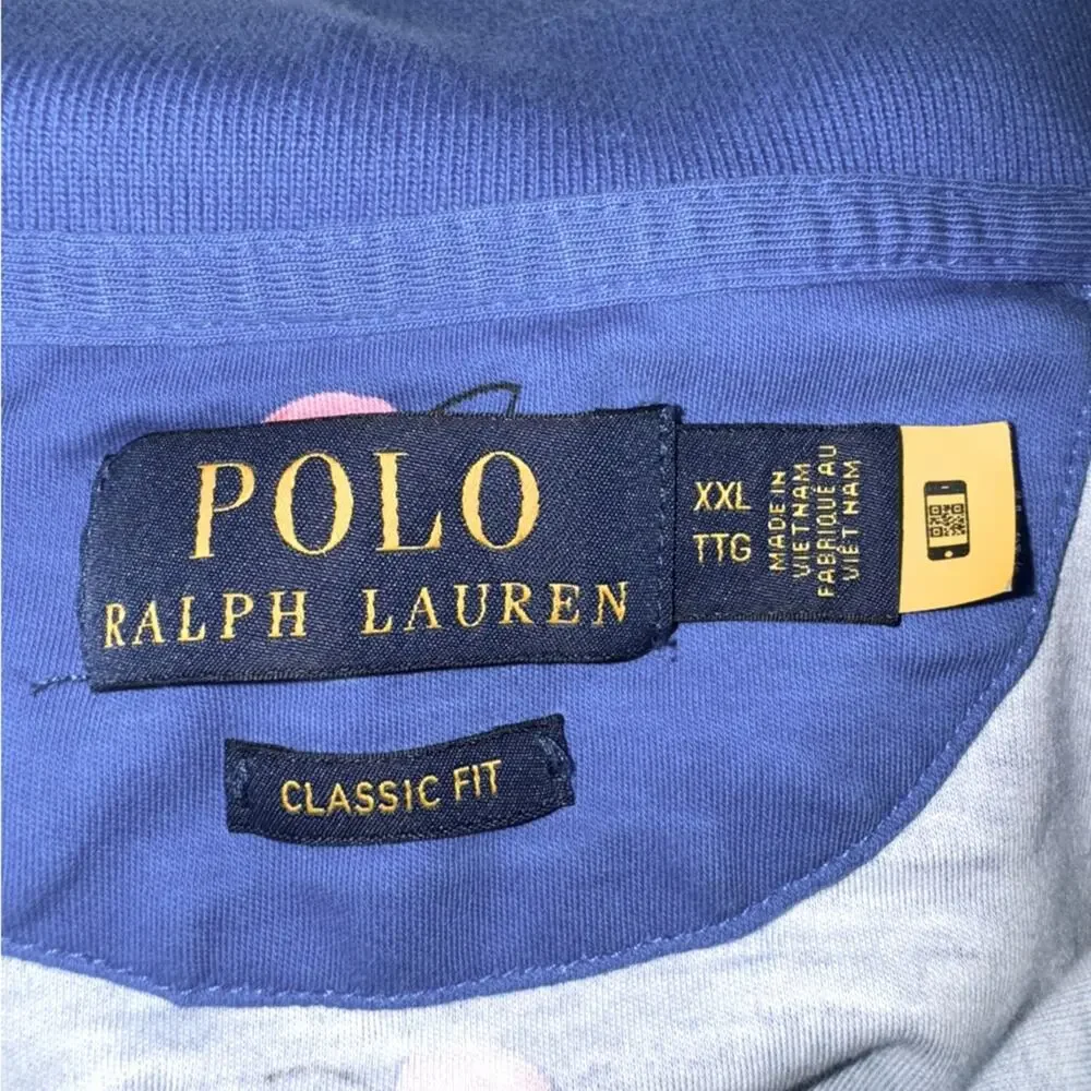 EUC Men’s Polo Ralph Lauren Classic Fit Fishing Flamingo Polo Shirt Blue XXL